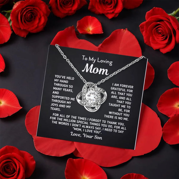 Message Card Knot Necklace, Mom Love Knot Necklace, White Gold Love Knot Pendant, Mother Birthday Jewelry, Christmas Present 