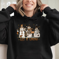 Adorable Snowman Trio Christmas Hooded Sweatshirt, Let It Snow Hoodie, Winter Holiday Hoodie, Comfy Snowmen Xmas Sweater, Holiday Present Pullover
