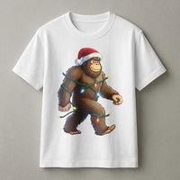 Humorous Sasquatch Santa Hat Shirt, Bigfoot Christmas T-Shirt, Retro Bigfoot Holiday Lights Tee, Adorable Bigfoot Xmas Shirt, Sasquatch Present Tee