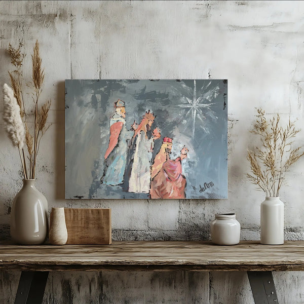 Holy Nativity Religious Canvas Wall Art, Three Wise Men Star of Bethlehem Canvas, Christian Christmas Canvas Print, Faith Hom