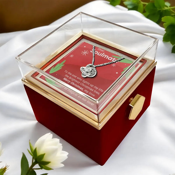 CZ Crystal Knot Necklace, Soulmate Love Knot Necklace, Wife Pendant Necklace with Rose Box, Romantic Christmas Jewelry Presen