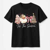 Coquette Bow Holiday Graphic Tee, Retro Santa Leopard Print Christmas Tree T-Shirt, Trendy Western Xmas Shirt, Adorable Festive Present