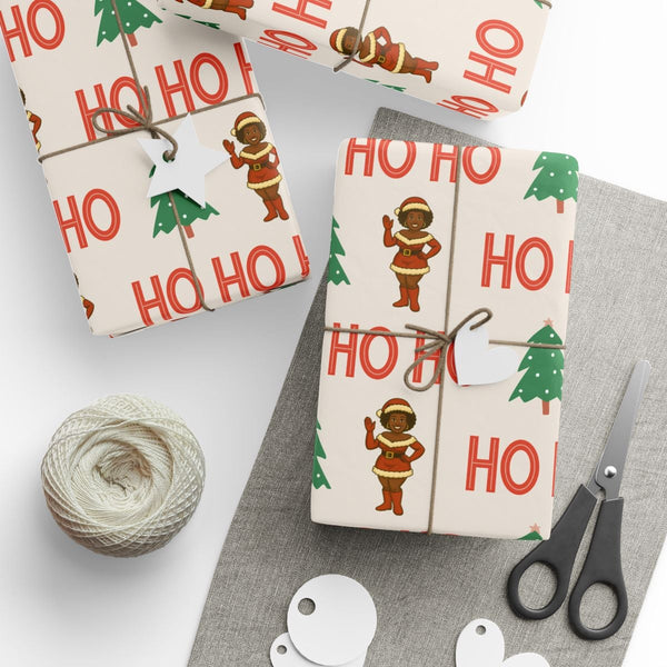 Ho Ho Ho Christmas Gift Wrap, Black Santa Wrapping Paper, Inclusive Santa Present Paper, African American Holiday Gift Wrappi