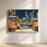 Festive Christmas Village Canvas Print, European Christmas Market Canvas Wall Art, Winter Holiday Canvas, Comfy Xmas Home Decor Present