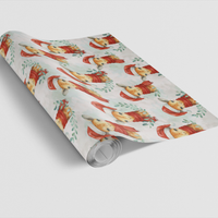 Watercolor Santa Hat Animal Wrap, Christmas Giraffe Gift Wrapping Paper, Adorable Holiday Present Paper Roll, Safari Animal Xmas Wrap Paper