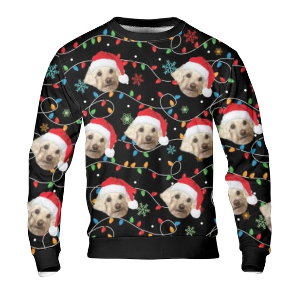 Personalized Pet in Santa Hat Ugly Sweater, Custom Dog Face Christmas Sweatshirt, Custom Dog Lover Holiday Pullover, Xmas Pet