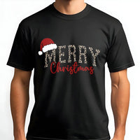 Leopard Print Santa Hat Holiday T-Shirt, Merry Christmas Shirt, Adorable Xmas Graphic Tee, Festive Holiday Shirt, Family Christmas Present