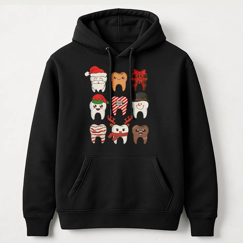 Humorous Dental Hygienist Holiday Sweatshirt, Christmas Teeth Hoodie, Dentist Office Pullover Hoodie, Dental Assistant Adorable Xmas Hooded Top