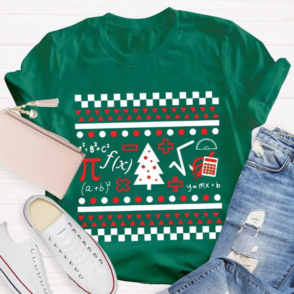 Festive STEM Holiday Teacher Tee, Math Elements Christmas Tree Shirt, Math Equations Xmas Tree Shirt, Science Teacher Christm