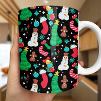 Naughty Phallic Pattern Holiday Mug, Humorous Adult Christmas Ceramic Mug, Gag Dirty Santa Coffee Cup, White Elephant Present, Secret Santa Mug