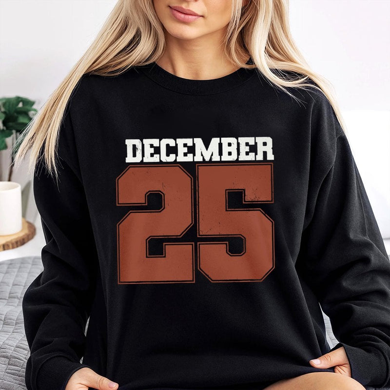 Retro Varsity Holiday Sweatshirt, December 25 Christmas Sweatshirt, Festive Winter Graphic Crewneck, Comfy Family Christmas Sweatshirt Present
