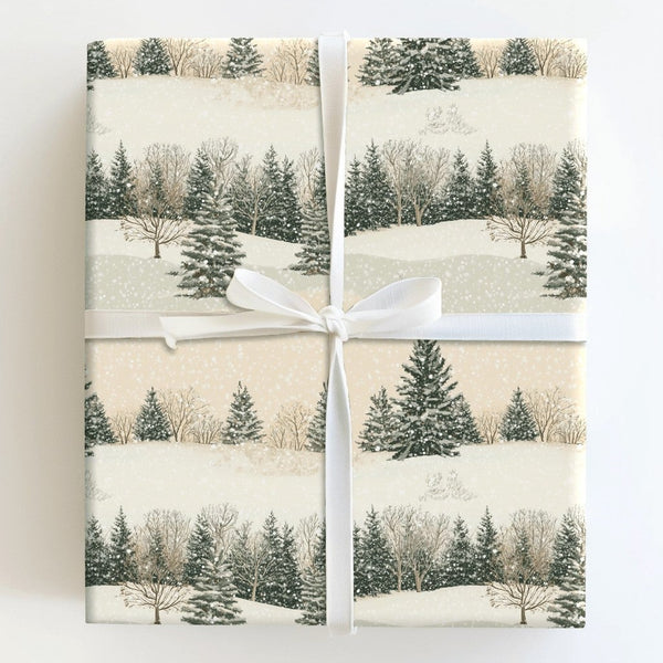 Snowy Pine Tree Gift Wrap, Winter Forest Wrapping Paper, Rustic Holiday Wrapping Paper, Scenic Woodland Gift Wrap, Christmas 