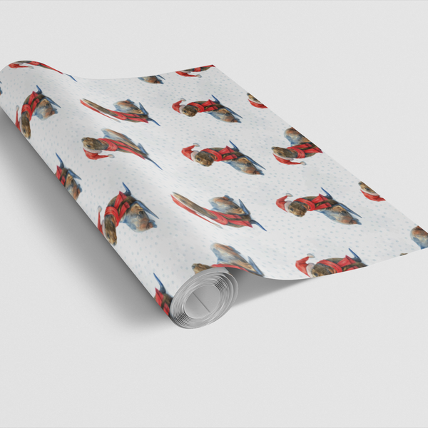 Watercolor Sea Lion Gift Wrap, Christmas Seal Wrapping Paper, Adorable Winter Animal Present Wrap, Holiday Ocean Lover Gift W
