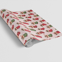 Watercolor Holiday Gift Wrap, Christmas Stocking Wrapping Paper, Festive Xmas Wrapping Paper, Winter Gift Wrap Roll, Holiday Present Paper