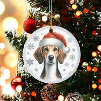Santa Hat Puppy Ceramic Ornament, Adorable Beagle Christmas Ornament, Winter Dog Tree Hanging Ornament, Pet Lover Holiday Decor Present Keepsake