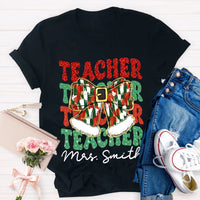 Custom Name Holiday Educator Graphic Tee, Personalized Teacher Christmas Bow Shirt, Adorable Winter Classroom T-Shirt, Teacher Xmas Present Idea