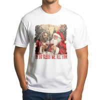 Humorous Drinking Christmas Shirt, Santa and Jesus Drinking Wine T-Shirt, Holiday Party Humor Graphic Tee, Xmas White Elephant Present T-Shirt