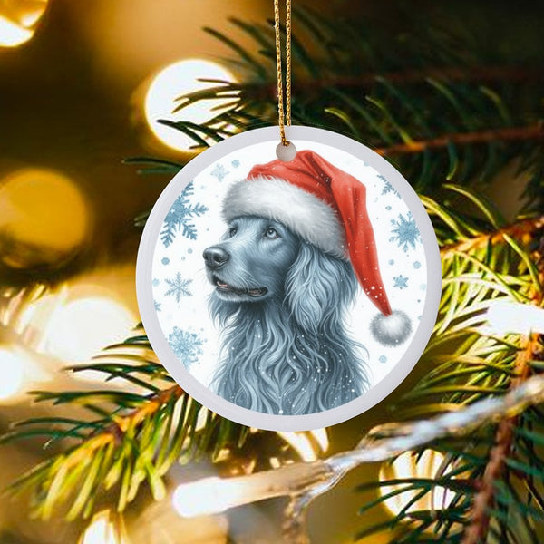 Blue Dog in Santa Hat Ornament, Cocker Spaniel Christmas Ornament, Adorable Pet Holiday Tree Ornament, Dog Lover Ceramic Keep