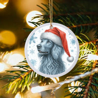 Blue Dog in Santa Hat Ornament, Cocker Spaniel Christmas Ornament, Adorable Pet Holiday Tree Ornament, Dog Lover Ceramic Keepsake Present