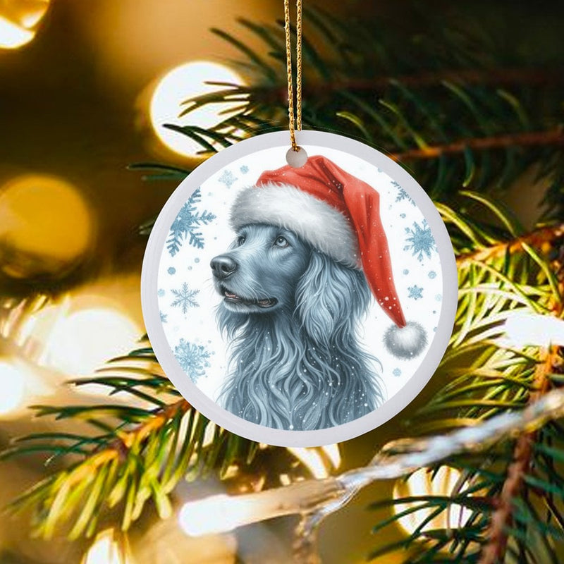 Blue Dog in Santa Hat Ornament, Cocker Spaniel Christmas Ornament, Adorable Pet Holiday Tree Ornament, Dog Lover Ceramic Keepsake Present