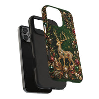 Ornate Gold Deer Holiday iPhone Case, Jeweled Reindeer Christmas Phone Case, Elegant Holly Filigree Phone Cover