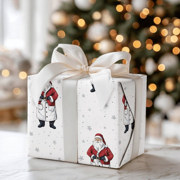 Vintage Christmas Gift Wrap, Classic Santa Claus Wrapping Paper, Red and White Holiday Wrapping Paper, Traditional Xmas Wrapp