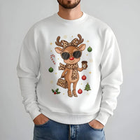 Leopard Print Reindeer Sweatshirt, Boujee Reindeer Sweatshirt, Christmas Deer Holiday Crewneck, Adorable Winter Pullover Reindeer Sweatshirt