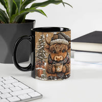 Comfy Winter Holiday Coffee Mug, Highland Cow Christmas Mug, Adorable Farm Animal Ceramic Mug, Christmas Coffee Cup, Cow Lover Present