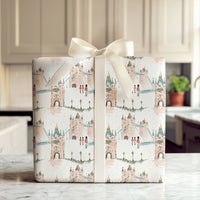 Watercolor UK Christmas Gift Wrap, London Tower Bridge Wrapping Paper, British London Holiday Wrapping Paper, Anglophile Travel Present Wrap