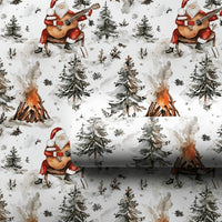 Rustic Musician Holiday Gift Wrap, Campfire Santa Guitar Wrapping Paper, Winter Forest Wrapping Paper, Camper Christmas Wrapping Paper