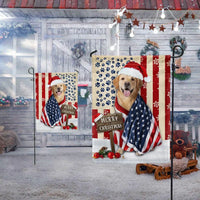 Patriotic Santa Hat Dog American Flag, Golden Retriever Christmas Garden Flag, Double-Sided Holiday Golden Yard Flag, Dog Lover Lawn Decor
