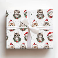 Watercolor Holiday Kitten Gift Wrap, Christmas Cats in Santa Hats Wrapping Paper, Festive Cat Lover Xmas Wrapping Paper Roll