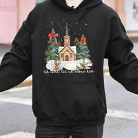 Watercolor Church Christmas Hooded Sweatshirt, Oh Come Let Us Adore Him Hoodie, Christian Holiday Sweater, Religious Faith Christmas Hoodie