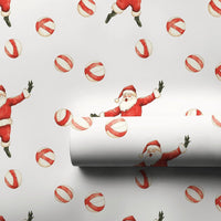 Peppermint Candy Christmas Gift Wrap, Dancing Santa Wrapping Paper, Watercolor Santa Claus Present Paper, Festive Holiday Roll
