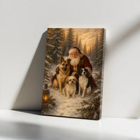Holiday Pets Oil Painting Poster, Santa Dogs Christmas Canvas, Festive Puppies Canvas Print, Dog Lover Xmas Wall Decor, Holiday Present