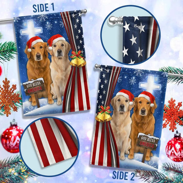 Patriotic Dog Christmas Yard Flag, God Bless America Golden Retriever Garden Flag, Double-Sided Holiday Lawn Banner, Pet Flag