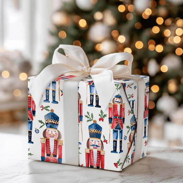Watercolor Christmas Gift Wrap Roll, Nutcracker Wrapping Paper, Holiday Nutcracker Soldier Wrapping Paper, Festive Xmas Gift 