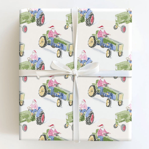 Santa Farm Tractor Gift Wrap, Christmas Tractor Wrapping Paper, Rustic Country Wrapping Paper, Farmhouse Holiday Gift Wrap Ro