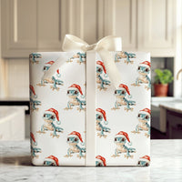 Santa Hat Lizard Gift Wrap Roll, Adorable Gecko Christmas Wrapping Paper, Watercolor Animal Wrapping Paper, Reptile Lover Holiday Gift Wrap