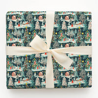 Snowy Night Christmas Gift Wrap, Vintage Winter Village Wrapping Paper, Retro Holiday Town Present Wrap, Comfy Seasonal Packaging