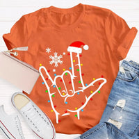 ASL Snowflake Holiday Lights Shirt, Sign Language Christmas T-Shirt, Deaf Community Graphic Tee, ASL Christmas Tee