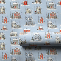 Snowy House Holiday Gift Wrap, Winter Village Wrapping Paper, Adorable Christmas Village Wrapping Paper, Festive Winter Holiday Wrapping Paper