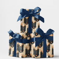 Reindeer Antler Dog Gift Wrap, German Shepherd Christmas Wrapping Paper, Puppy Holiday Wrapping Paper, Dog Lover Xmas Gift Wrap Roll