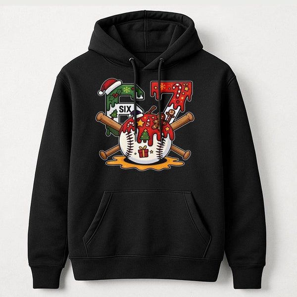 Santa Hat Baseball Player Hoodie, Number 67 Baseball Christmas Hoodie, Festive Holiday Sports Hoodie, Baseball Fan Hooded Swe