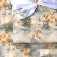 Watercolor Puppy Gift Wrap, Golden Retriever Wrapping Paper, Winter Dog Christmas Wrapping Paper, Adorable Holiday Wrapping Paper Roll