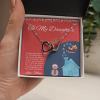 Christmas Message Card Double Heart Pendant, Interlocking Hearts Necklace for Daughter, Surgical Steel Heart Necklace, Mom Present