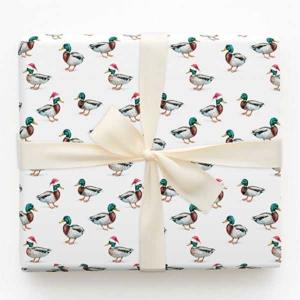 Santa Duck Gift Wrap, Mallard Duck Christmas Wrapping Paper, Watercolor Bird Wrapping Paper, Nature Lover Holiday Gift Wrap R