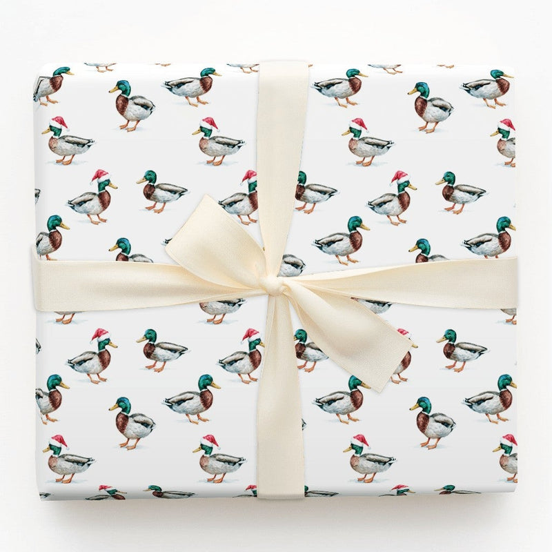 Santa Duck Gift Wrap, Mallard Duck Christmas Wrapping Paper, Watercolor Bird Wrapping Paper, Nature Lover Holiday Gift Wrap Roll