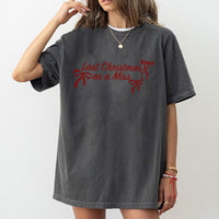 Festive Bow Typography Bride Tee, Last Christmas as A Miss T-Shirt, Holiday Engagement Graphic Shirt, Winter Bachelorette Present for Her
