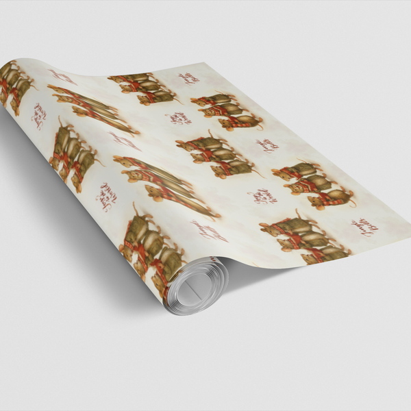 Joy to the World Holiday Gift Wrap, Christmas Mice Wrapping Paper, Adorable Watercolor Mice Gift Wrap Roll, Festive Xmas Wrap